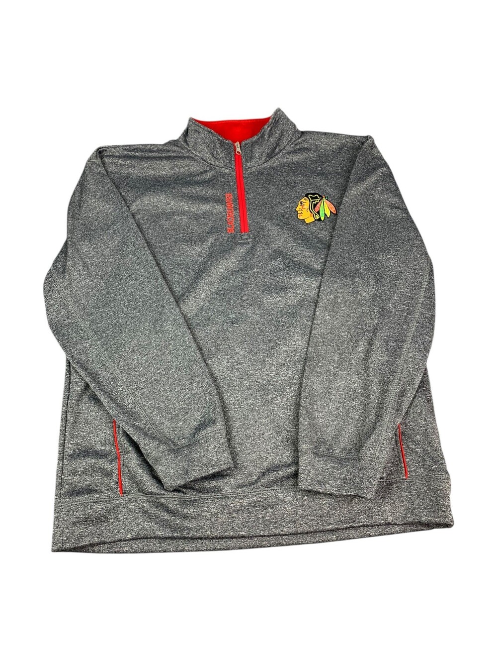 Chicago Blackhawks 1/4 Zip Pullover Top Gray, Officially Licensed, Men’s Size XL